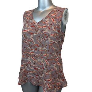 CAbi Good Luck Crane Print Peplum Tank Blouse, Sz L